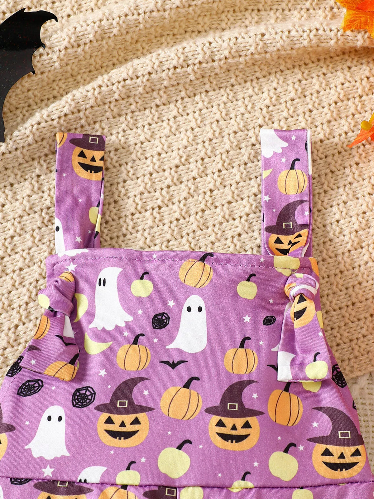 Children's Halloween Pumpkin Print Bell-Bottom Jumpsuit