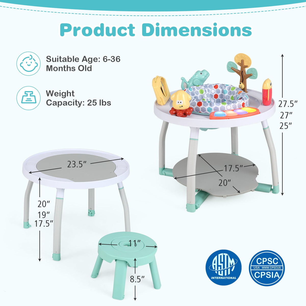 5-in-1 Baby Activity Center Interactive Bounce Seat with Removable Toys-White