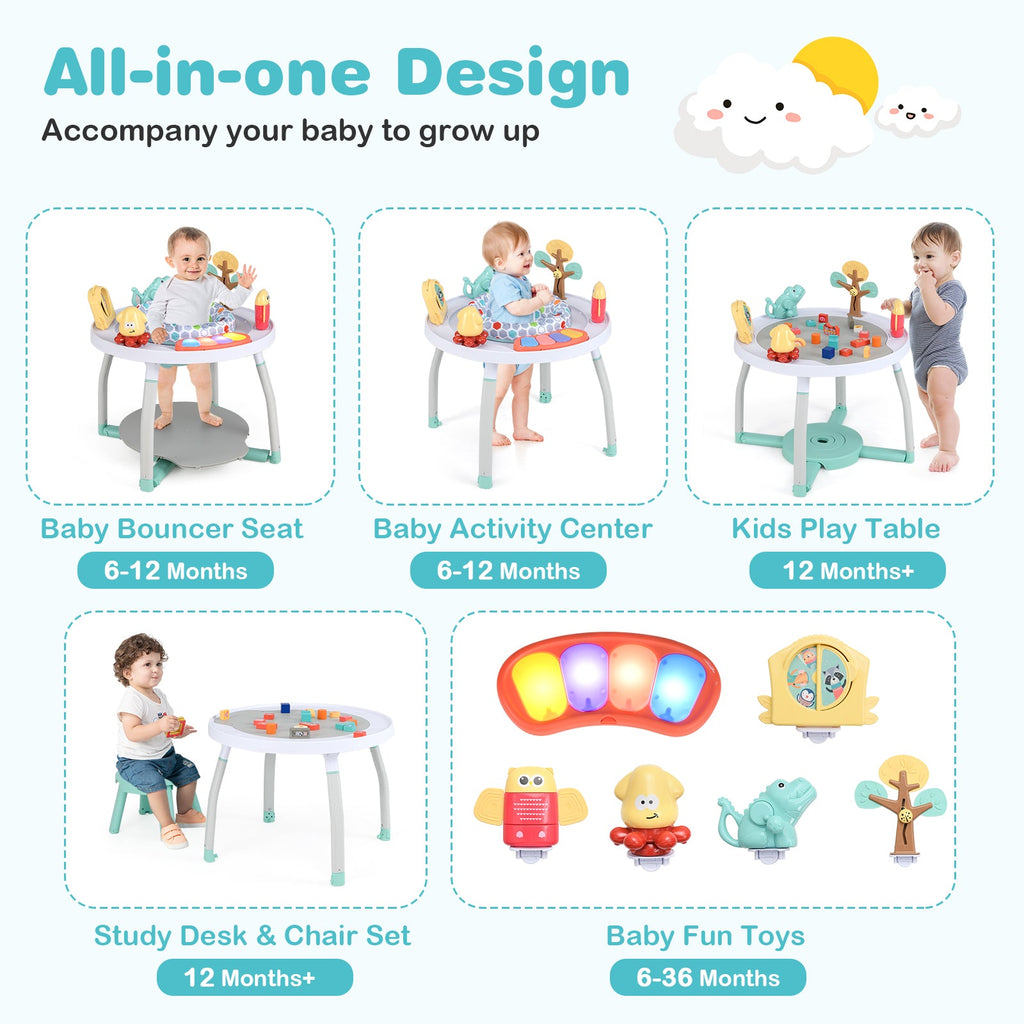 5-in-1 Baby Activity Center Interactive Bounce Seat with Removable Toys-White