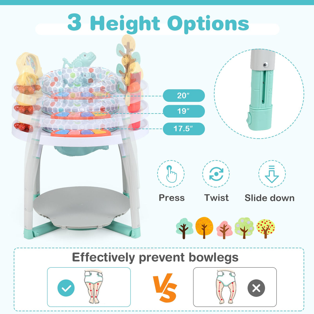 5-in-1 Baby Activity Center Interactive Bounce Seat with Removable Toys-White