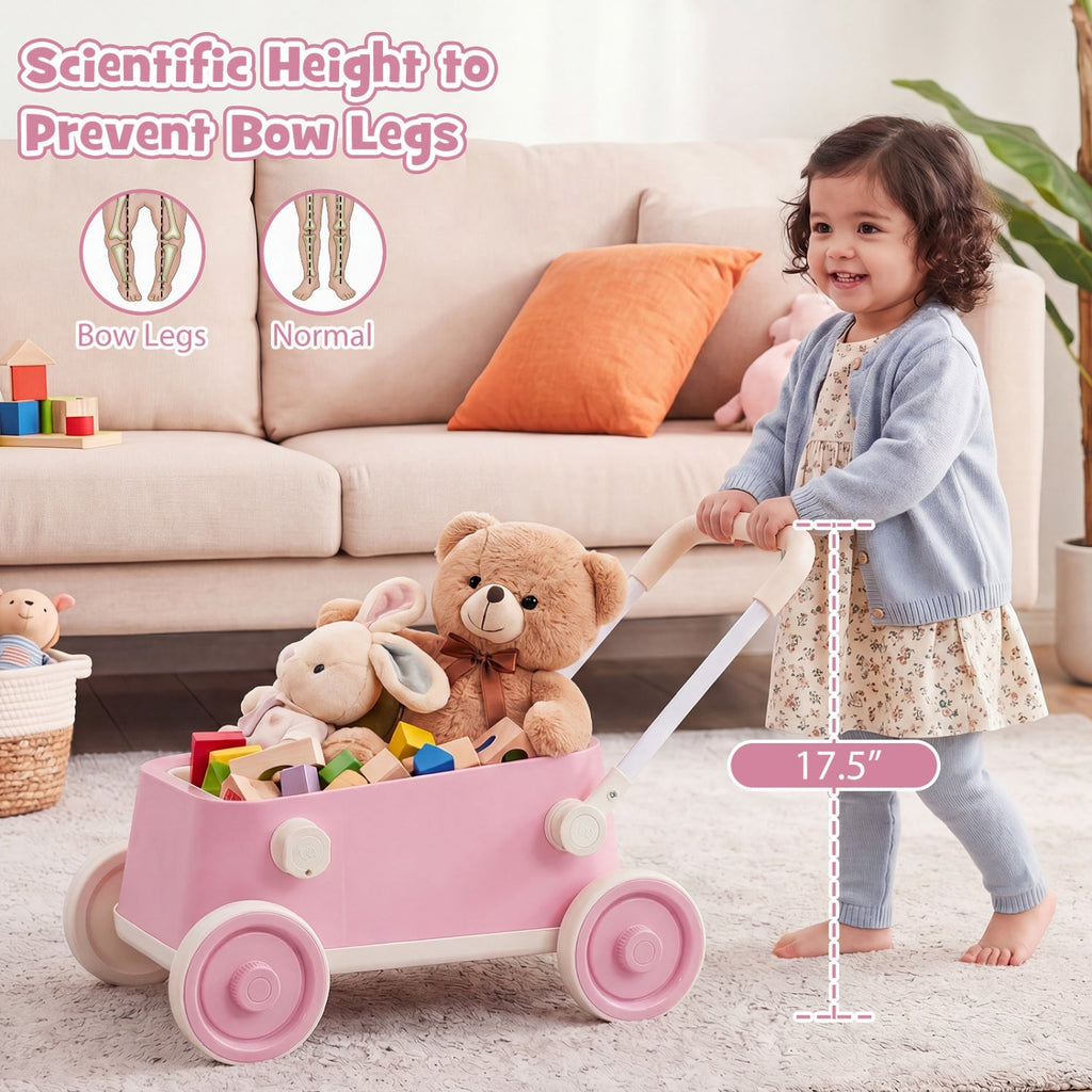 Push Walker with Storage Basket and Foldable Handle