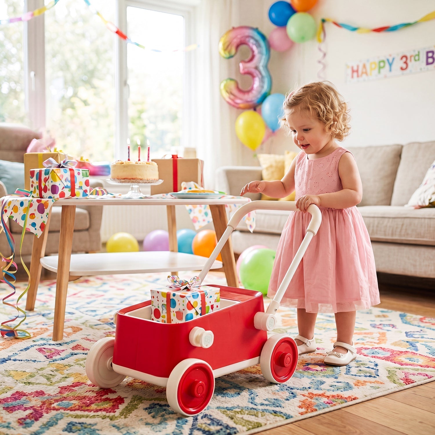 Push Walker with Storage Basket and Foldable Handle