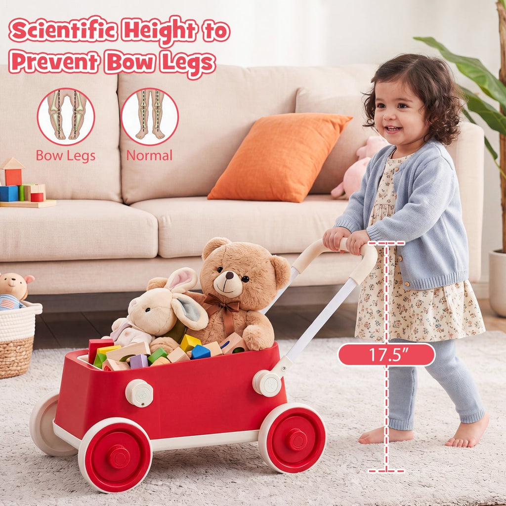 Push Walker with Storage Basket and Foldable Handle