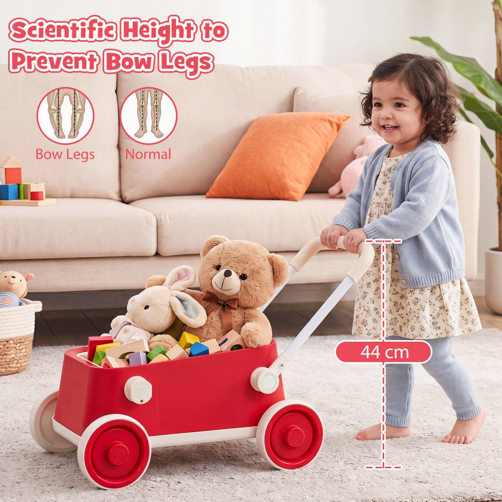 Push Walker with Storage Basket and Foldable Handle