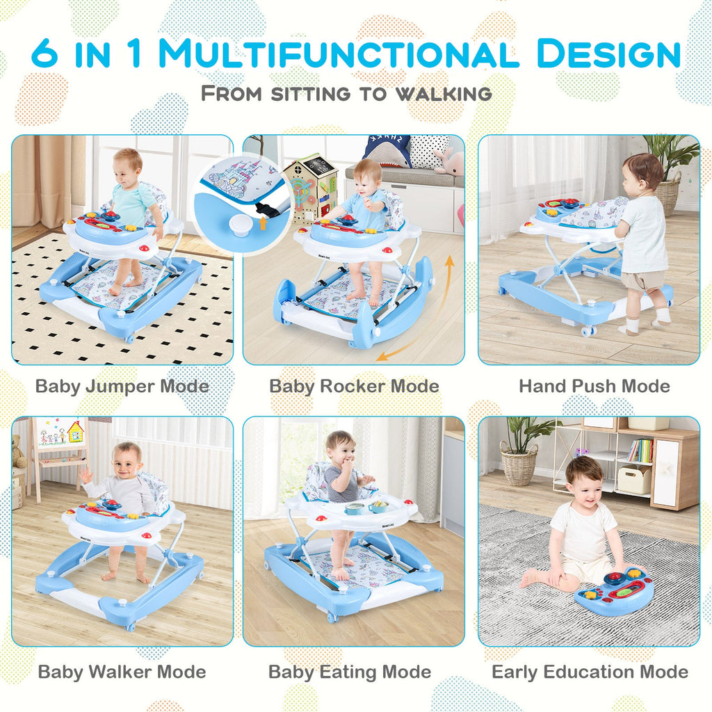 6 in 1 Foldable Baby Walker with Adjustable Height