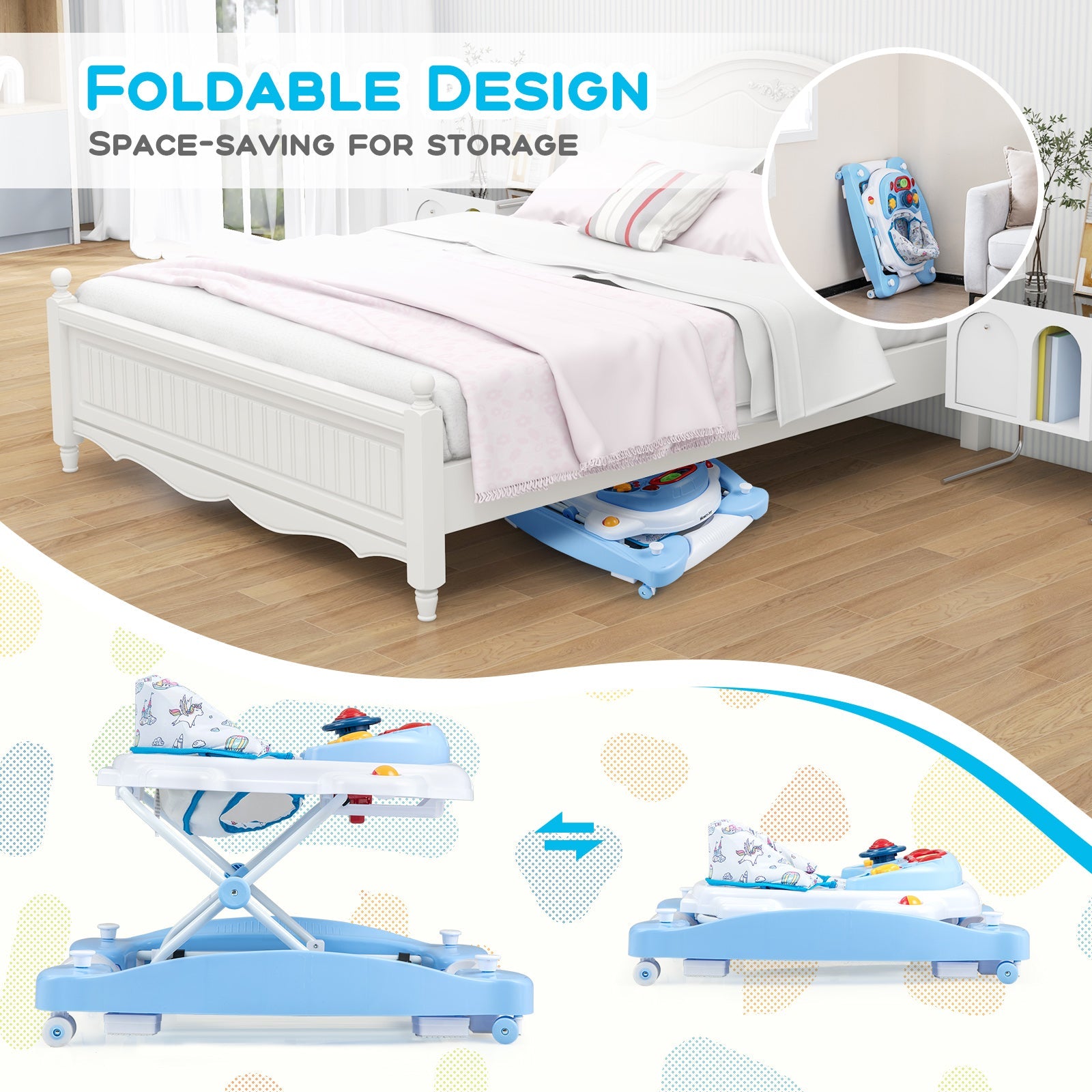 6 in 1 Foldable Baby Walker with Adjustable Height