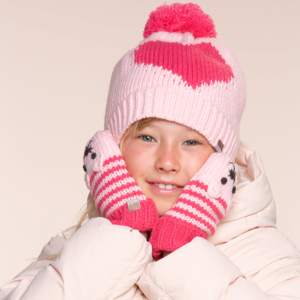 Kids Kitty Cat Stripe Knit Mittens - Soft, Fleece Lined, For Toddlers and Children of All Ages