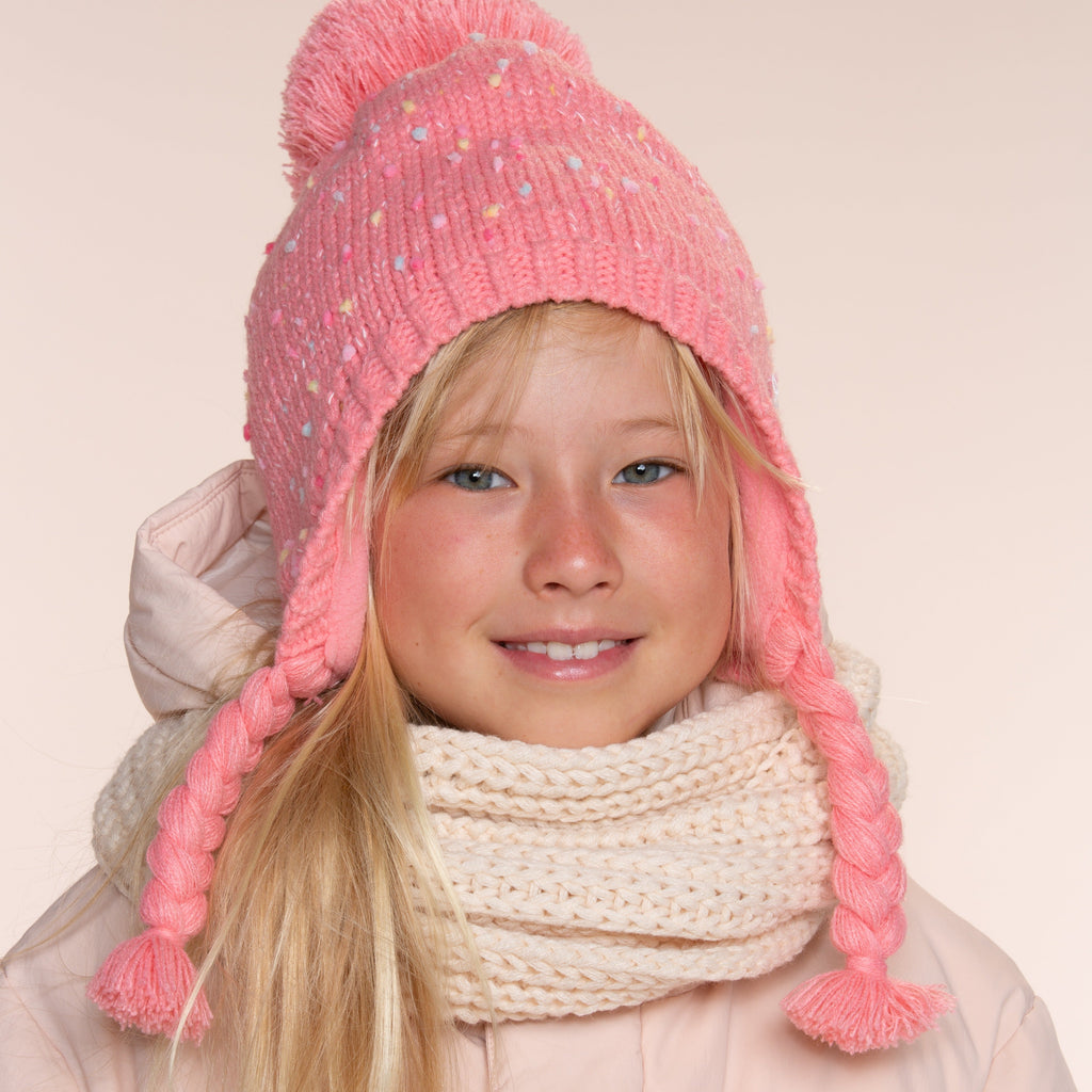 Girls Warm Knit Earflap Hat, Fleece Lined Cold-Weather Essential for Kids 1-12 Years