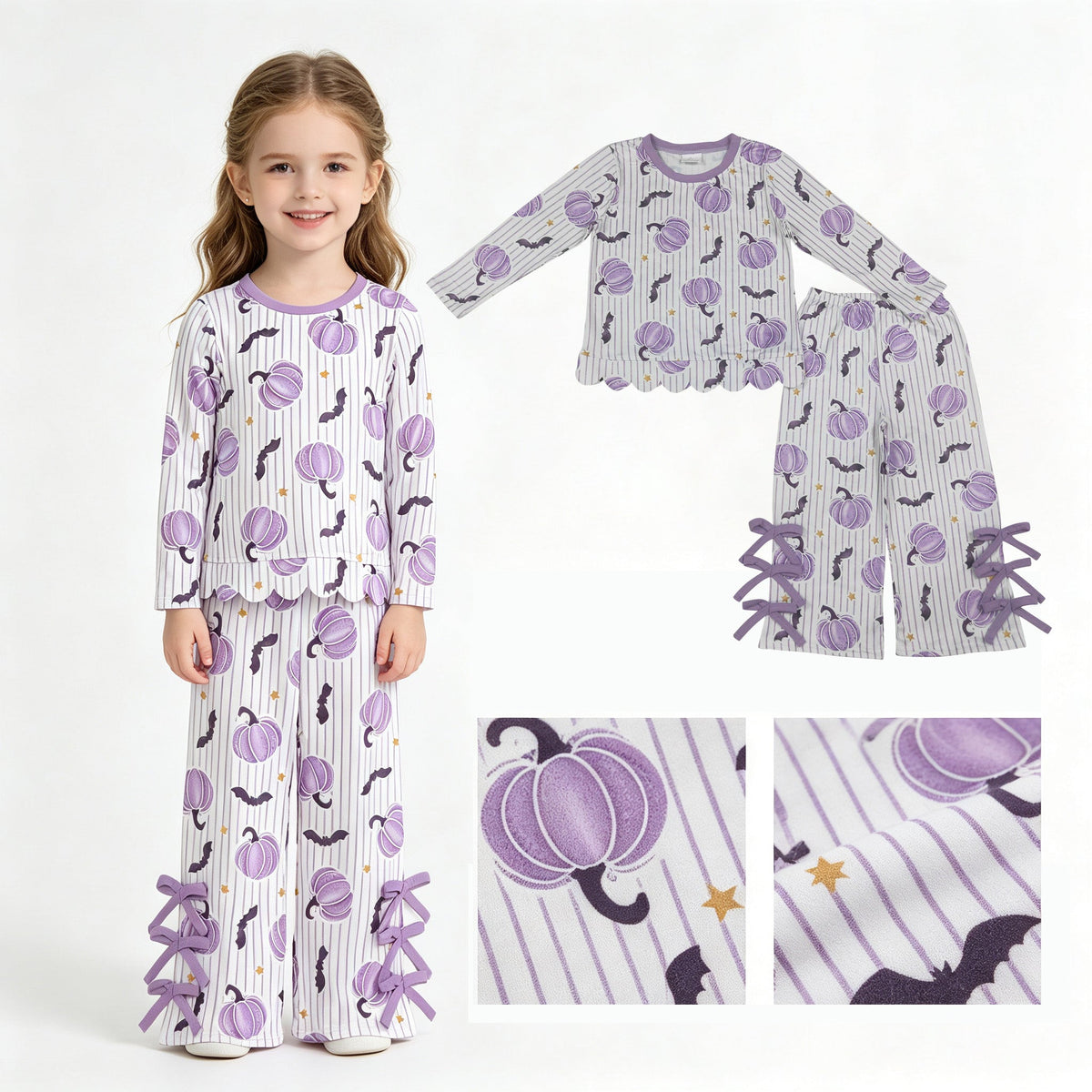 Pumpkin bat stripe top pants girls Halloween outfits