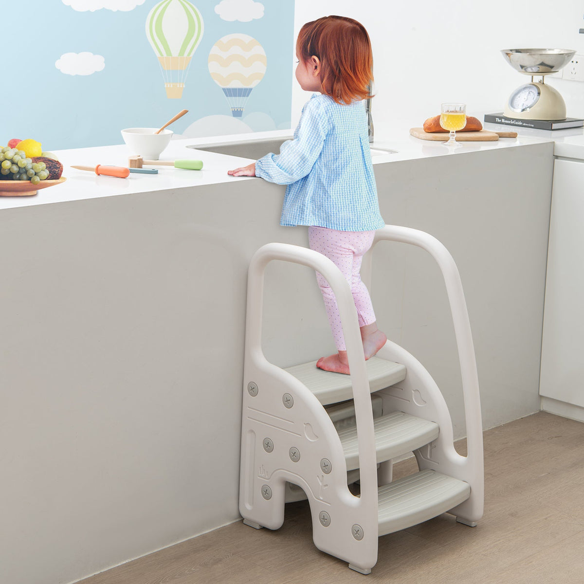 3-Step Stool with Safety Handles and Non-slip Pedals for Toddlers