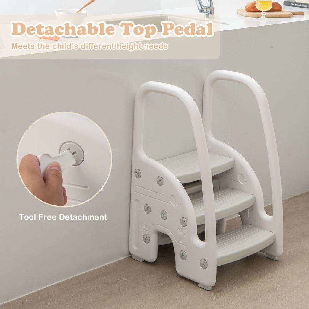 3-Step Stool with Safety Handles and Non-slip Pedals for Toddlers