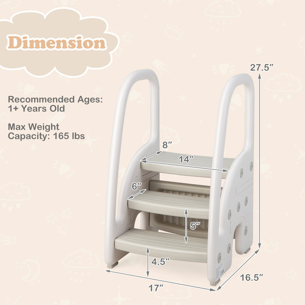3-Step Stool with Safety Handles and Non-slip Pedals for Toddlers