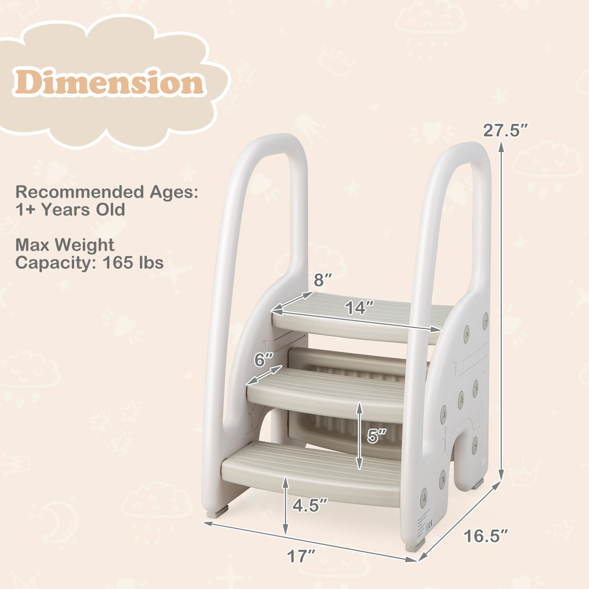 3-Step Stool with Safety Handles and Non-slip Pedals for Toddlers