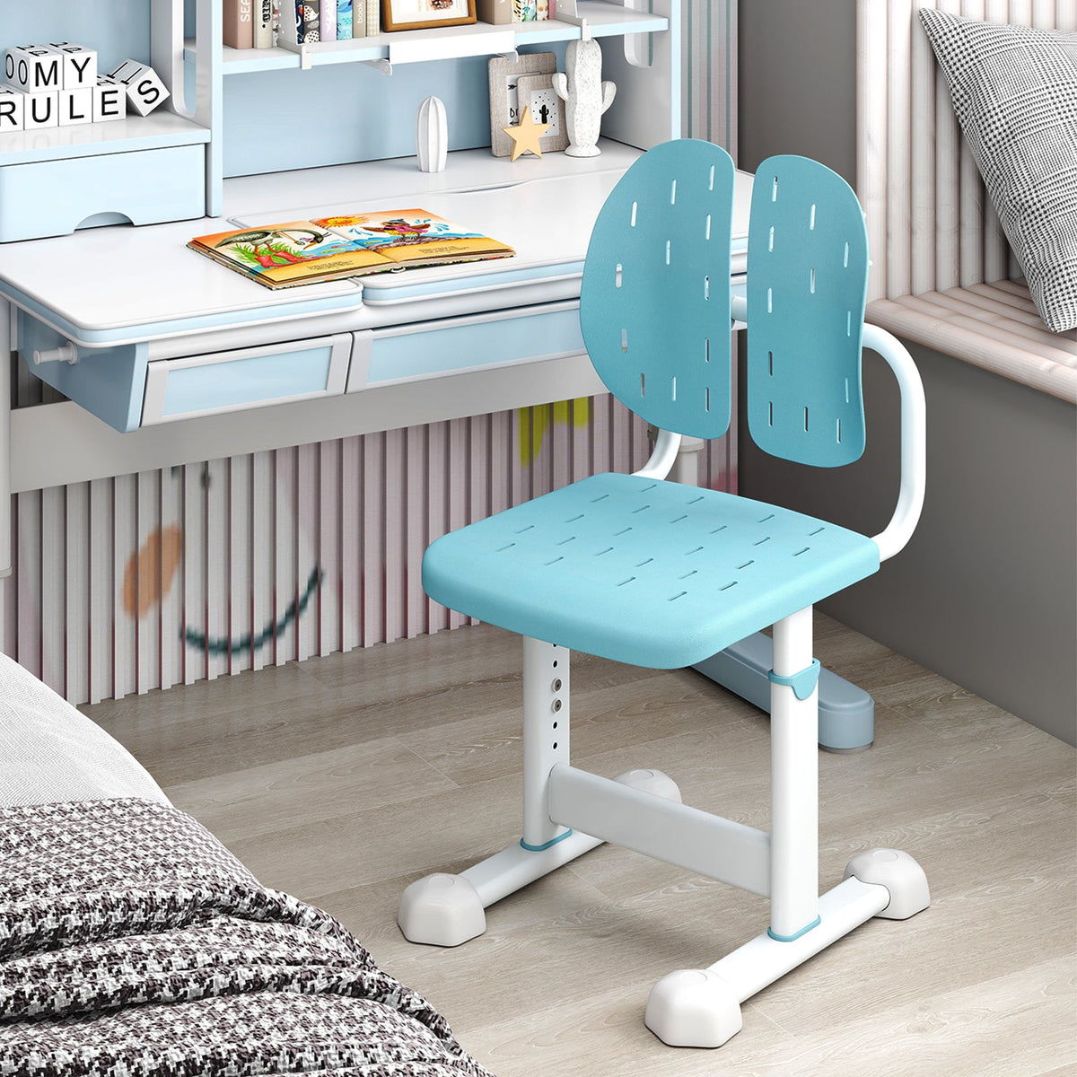 Height-adjustable Kid's Study Chair with Double Back Support and Breathable Seat for 3+ Years Old