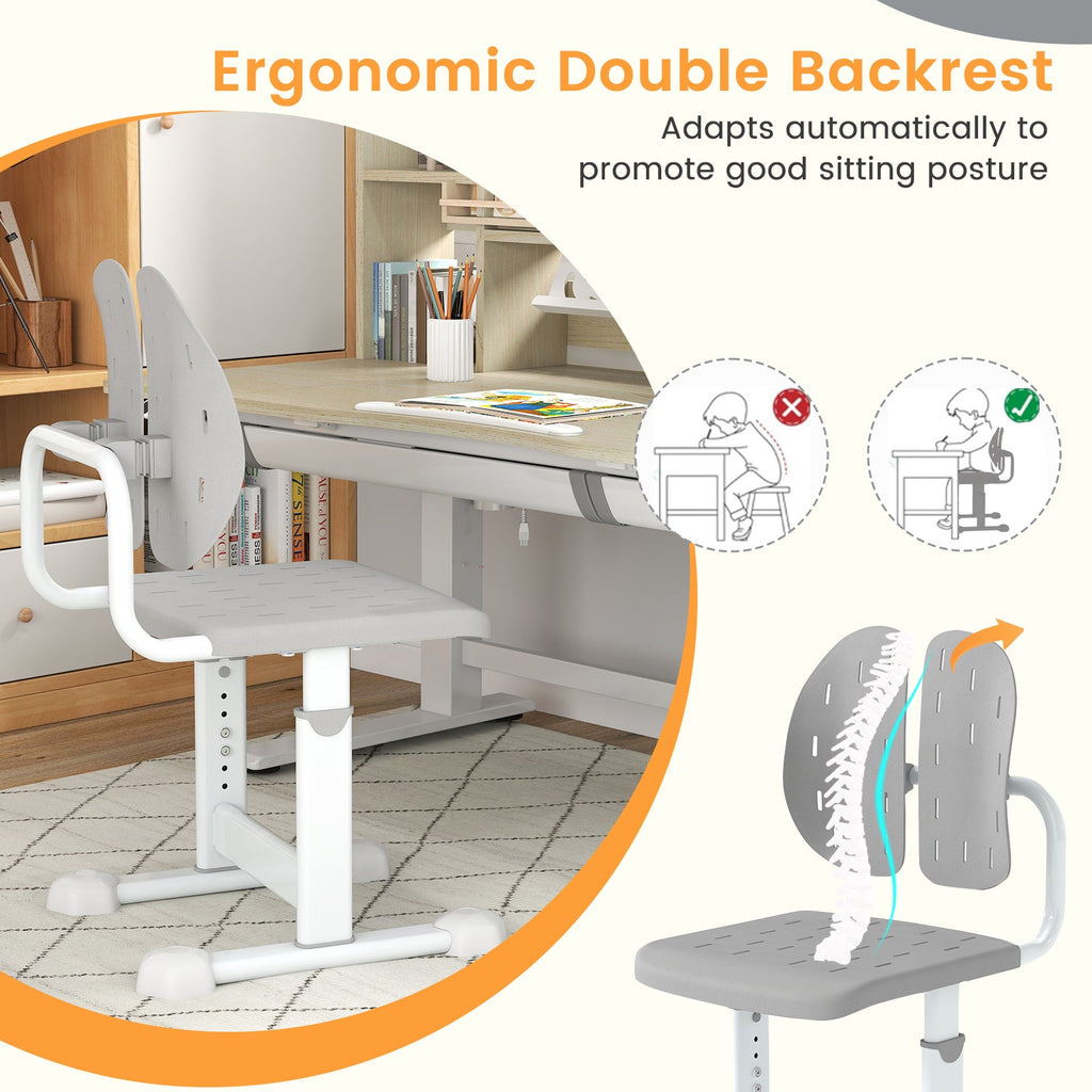Height-adjustable Kid's Study Chair with Double Back Support and Breathable Seat for 3+ Years Old