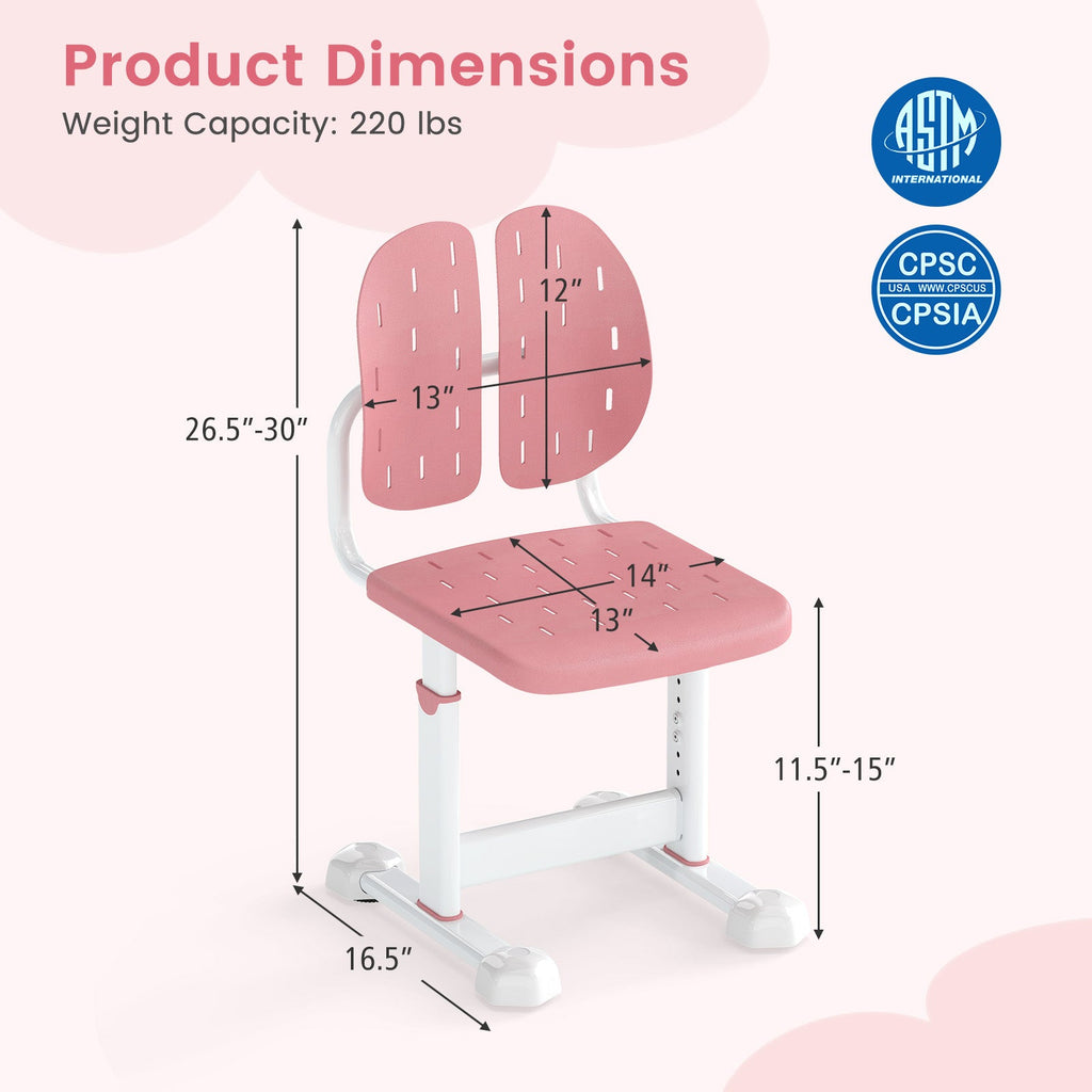 Height-adjustable Kid's Study Chair with Double Back Support and Breathable Seat for 3+ Years Old