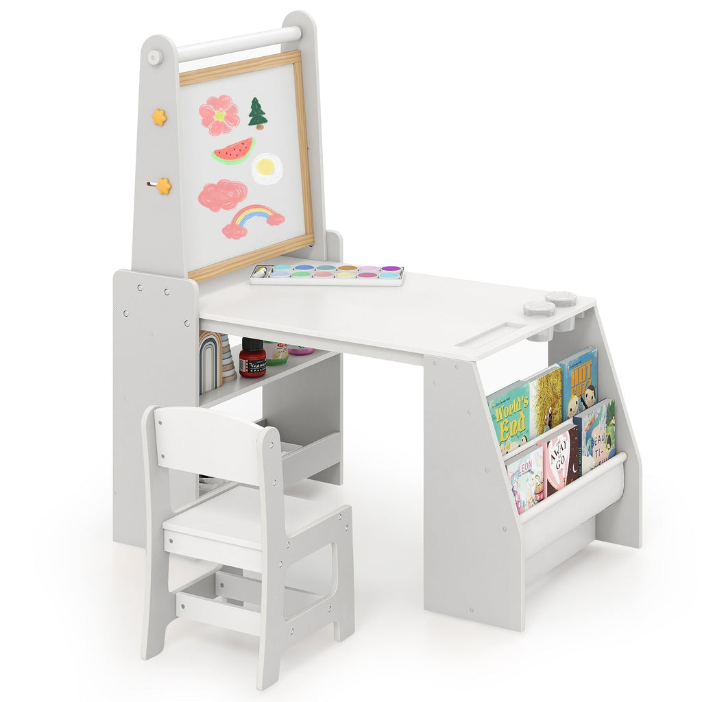 Kids Art Table and Chair Set with Easel and Chair for Drawing Reading