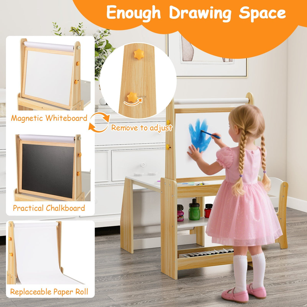 Kids Art Table and Chair Set with Easel and Chair for Drawing Reading