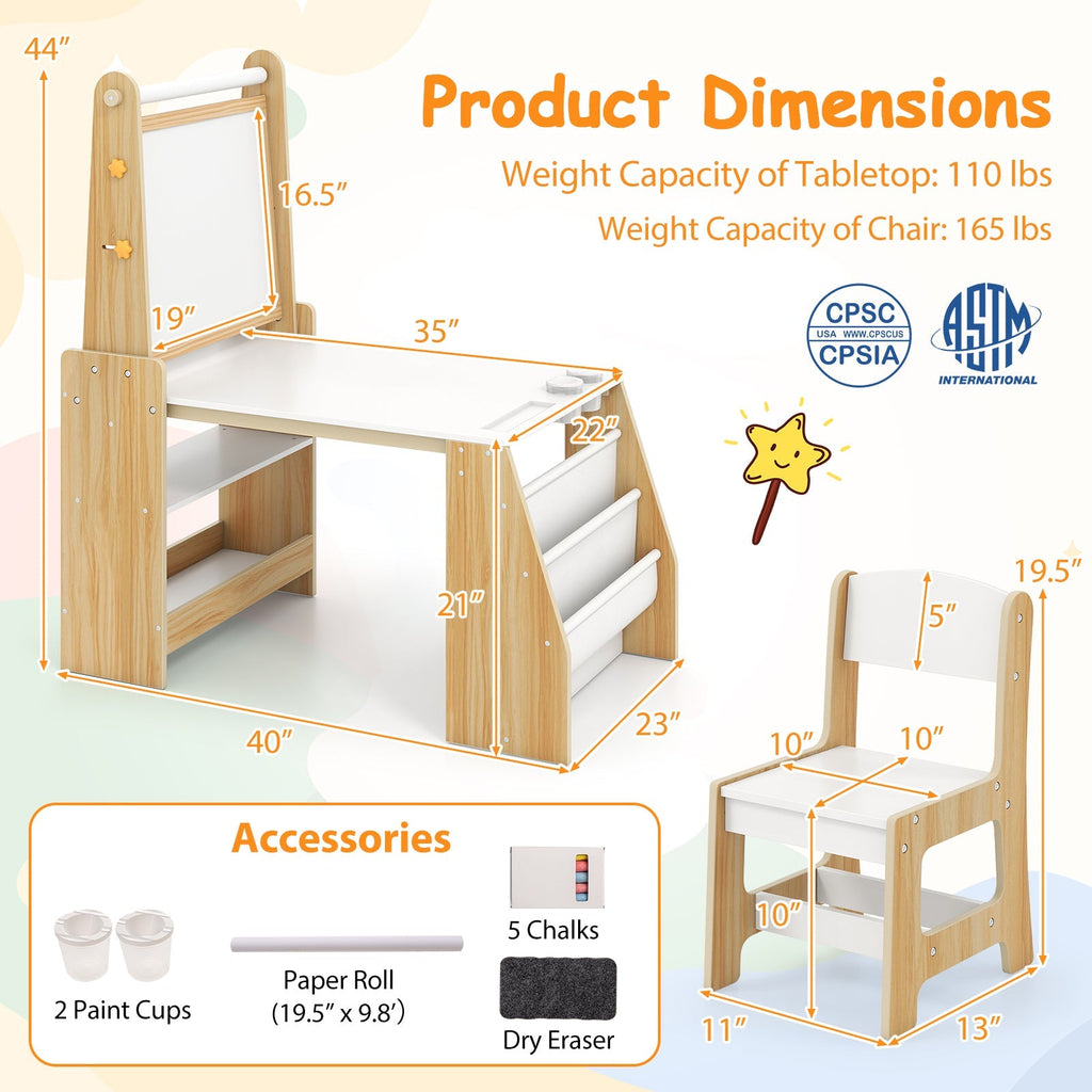 Kids Art Table and Chair Set with Easel and Chair for Drawing Reading