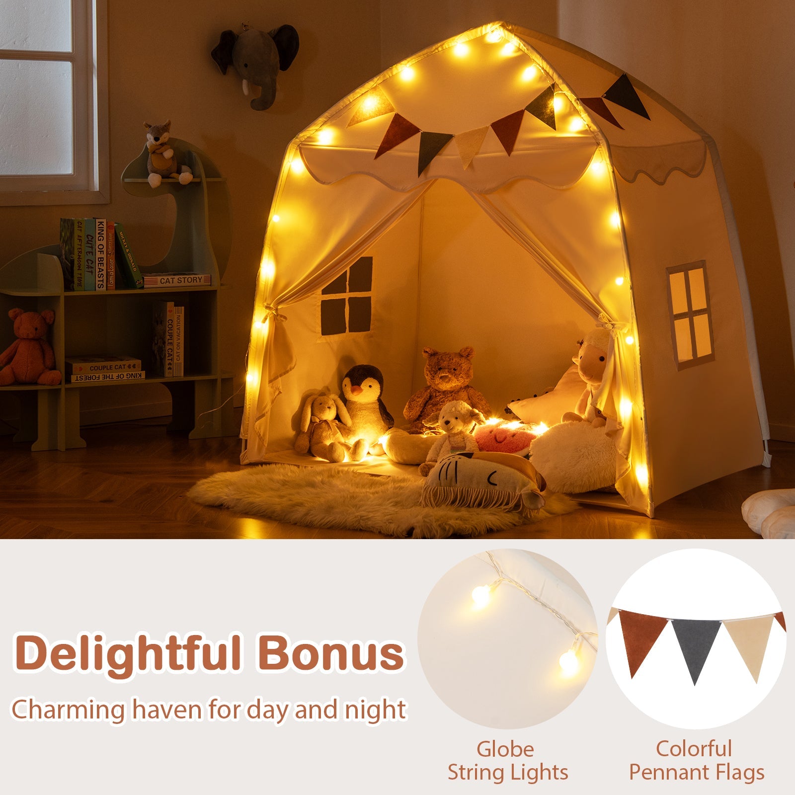 Kids Play Tent Bed Tent with String Lights Extra Large Playhouse Tent