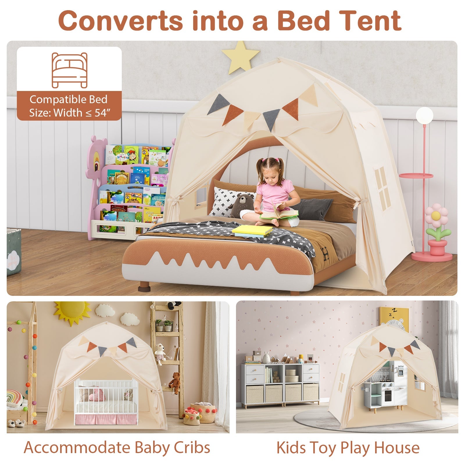 Kids Play Tent Bed Tent with String Lights Extra Large Playhouse Tent