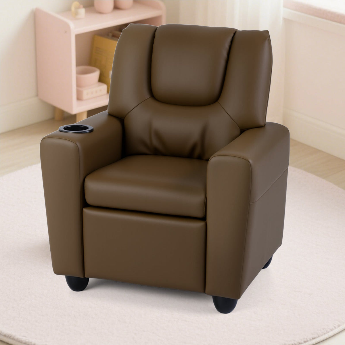 Kids Recliner Chair Push Back Toddler Reclining Armchair with Cup Holder
