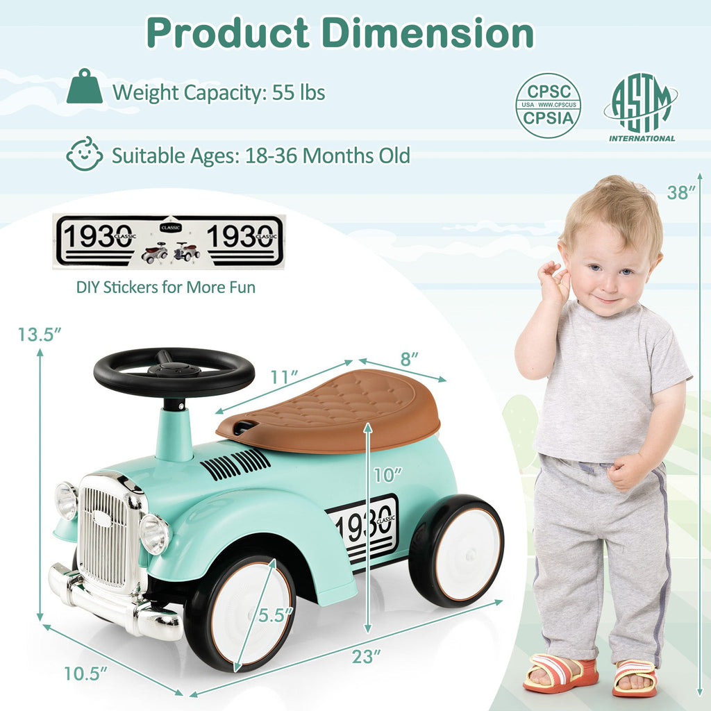 Kids Sit to Stand Vehicle with Working Steering Wheel and Under Seat Storage