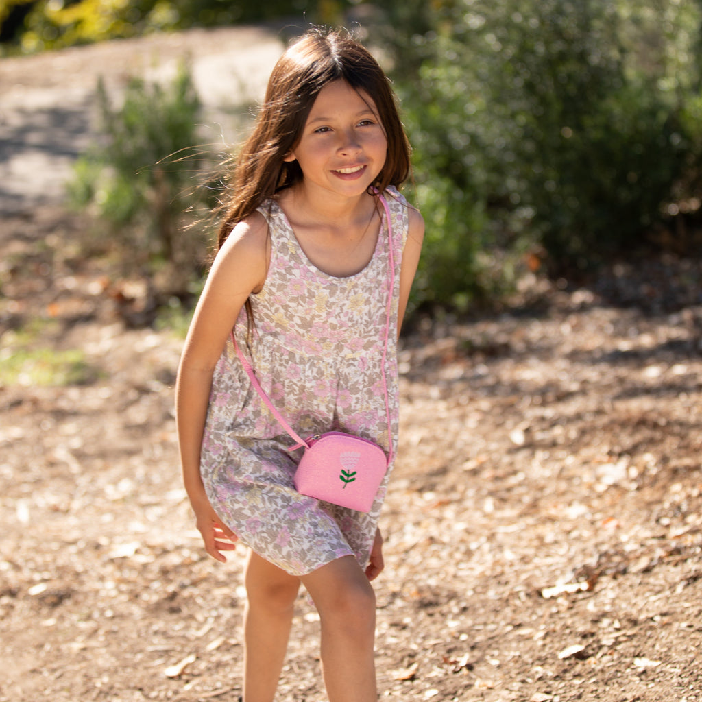 Sparkly Glitter Leather Purse with Flower Embroidery for Little Girls, Toddler (Ages 2-8)