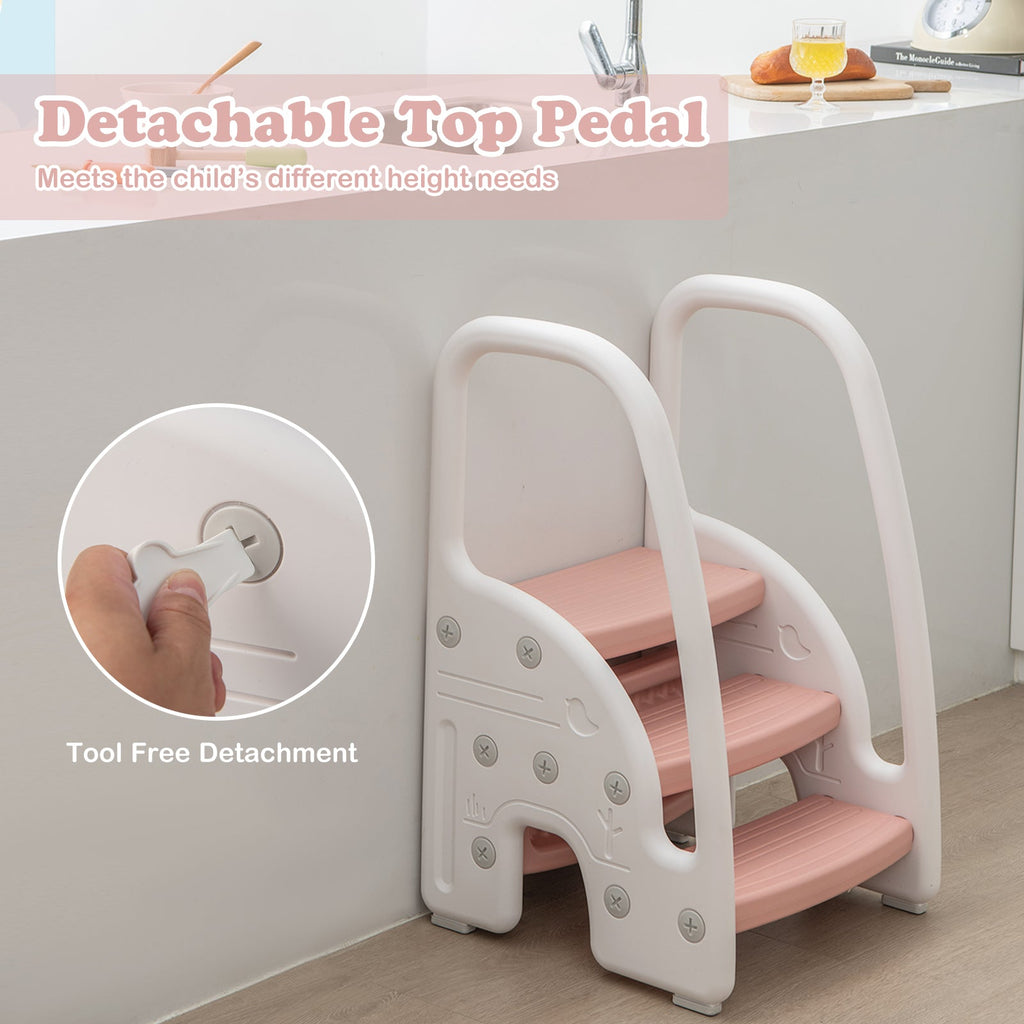 3-Step Stool with Safety Handles and Non-slip Pedals for Toddlers