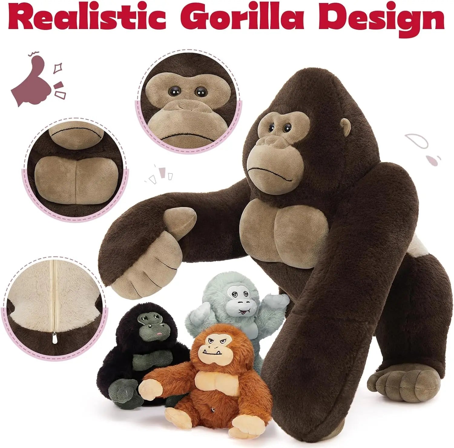 19.6" Giant Gorilla Plush with 3 Babies