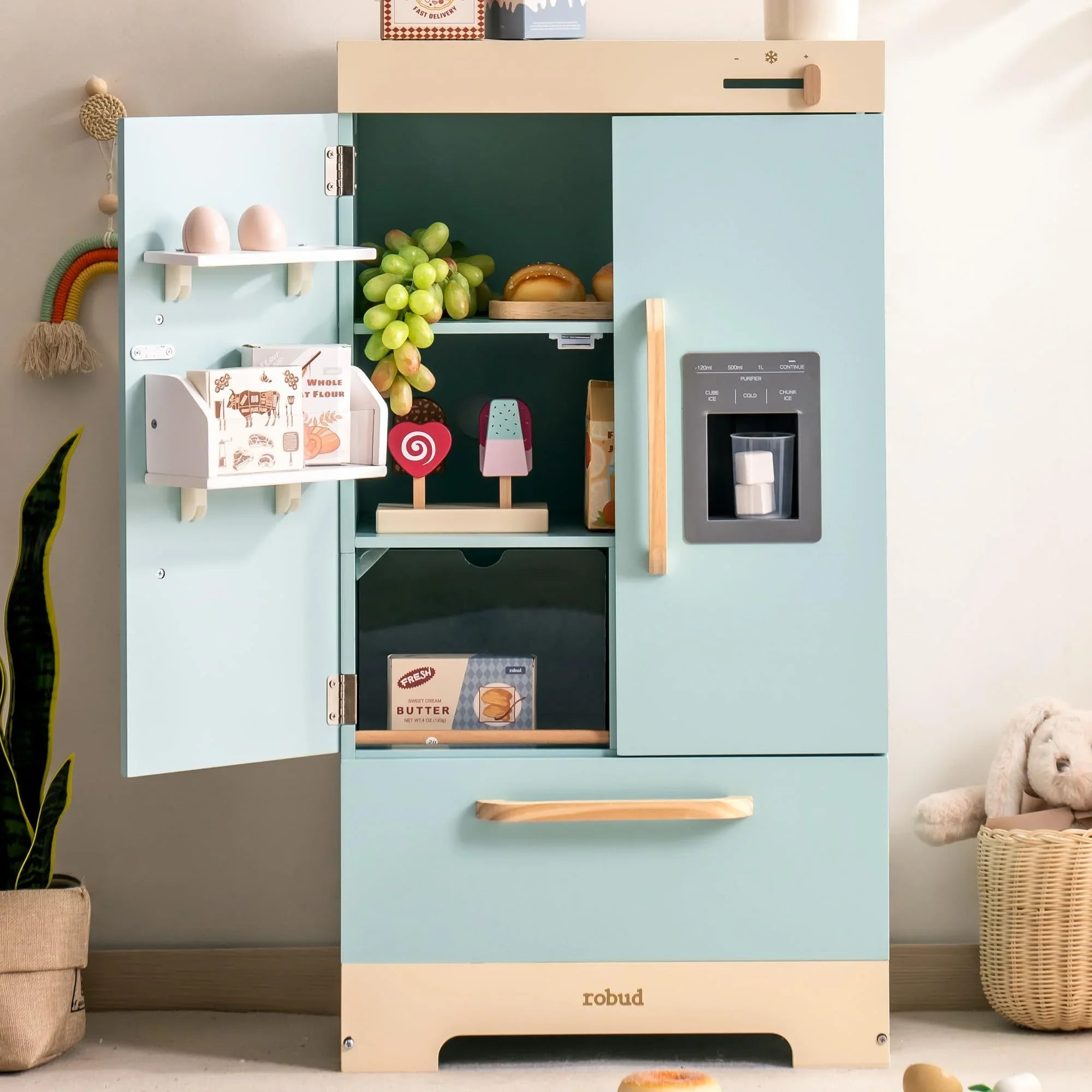 Kitchen Fridge Refrigerator with Ice Dispenser Wooden