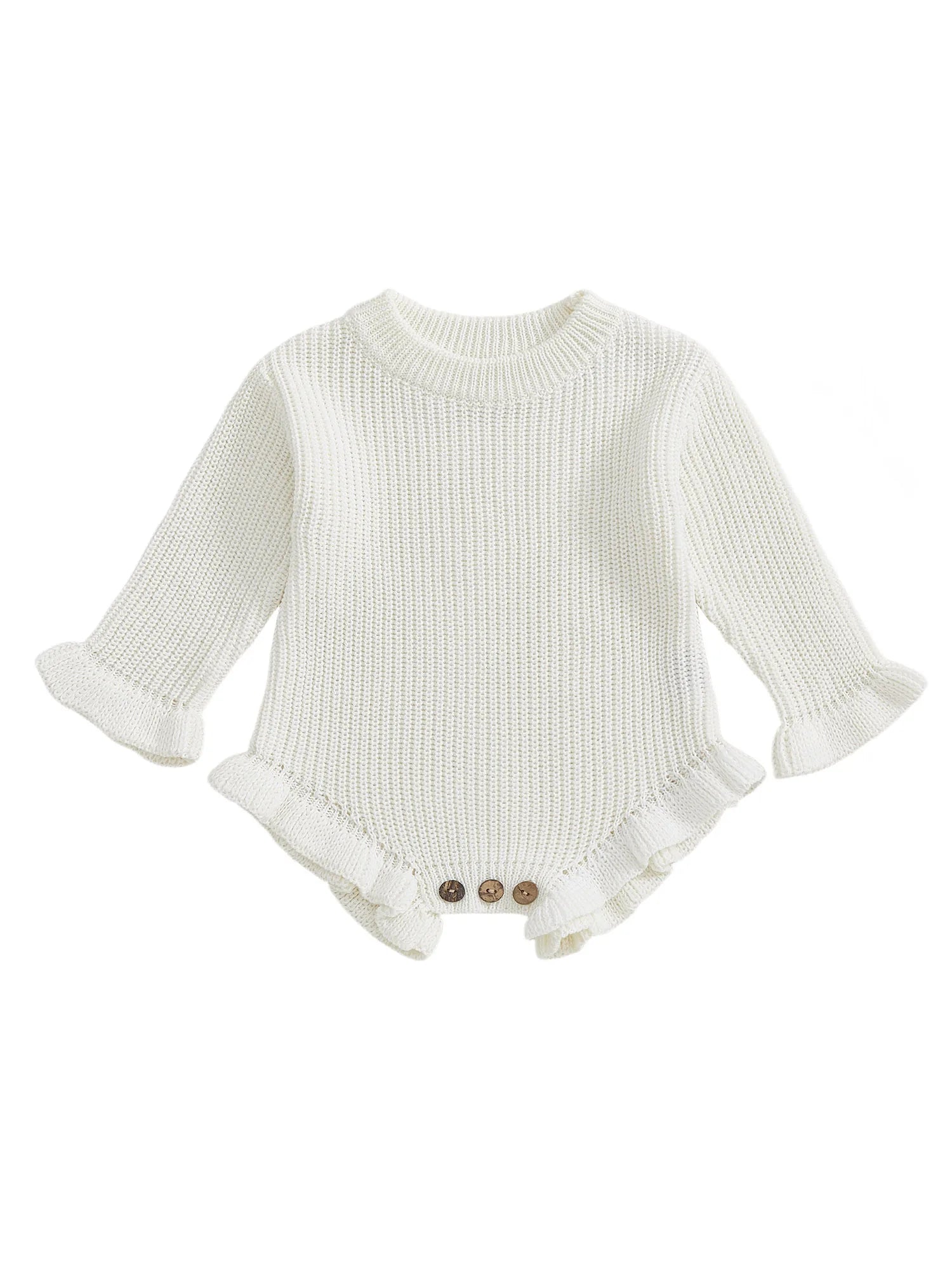 Infant Autumn Knitted Bodysuit with Ruffled Sleeves