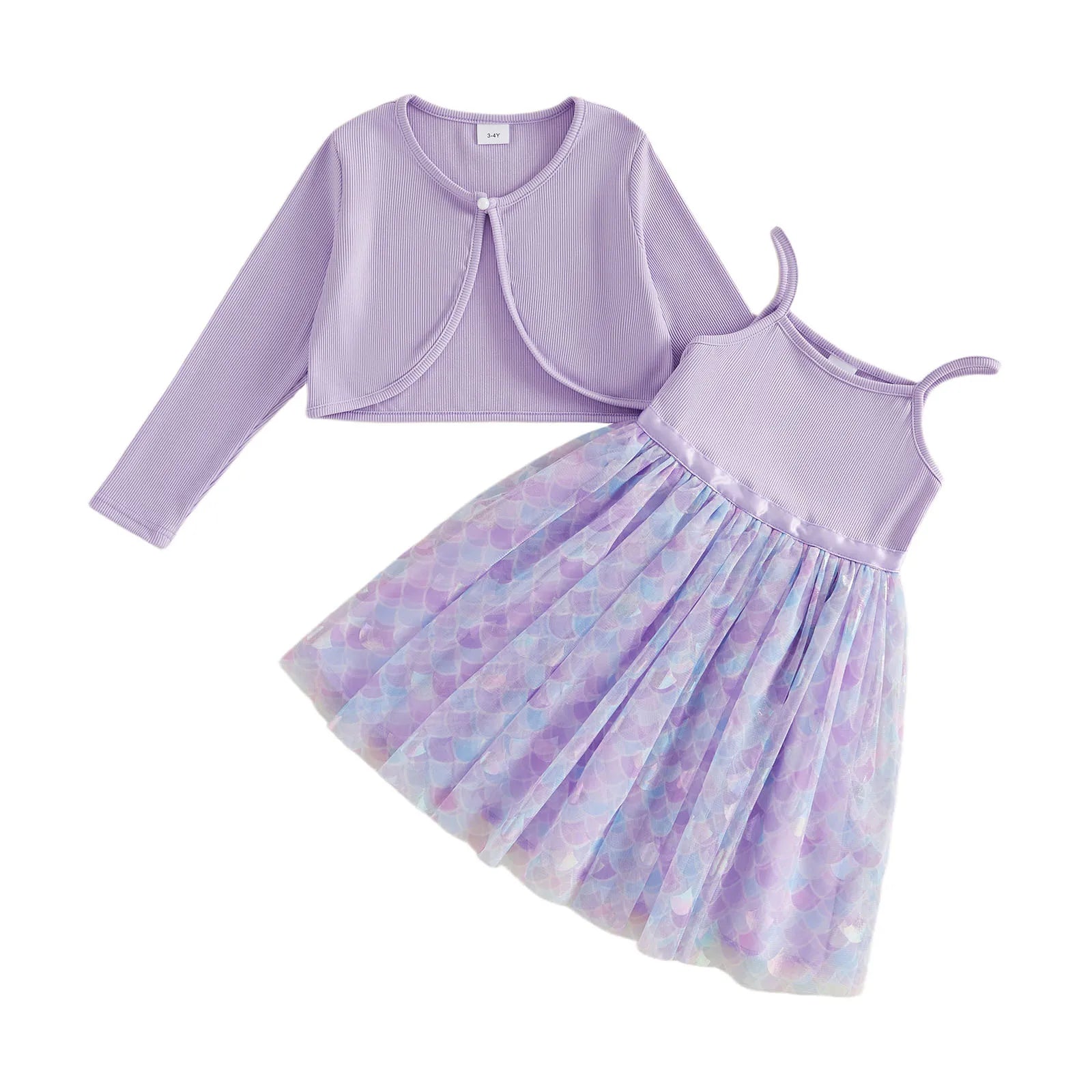 Long Sleeve Cardigan Mermaid Scale Print Dress