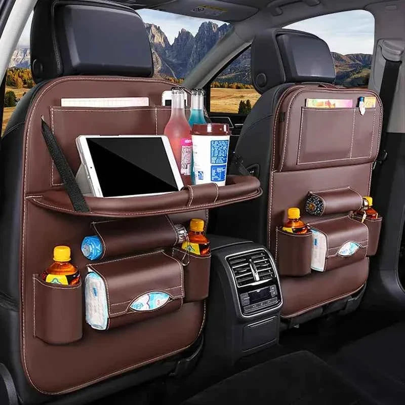 Car Back Seat Organizer Storage Bag with Foldable Table Tray Tablet Holder Tissue Box Auto Back Seat Bag Protector Accessories