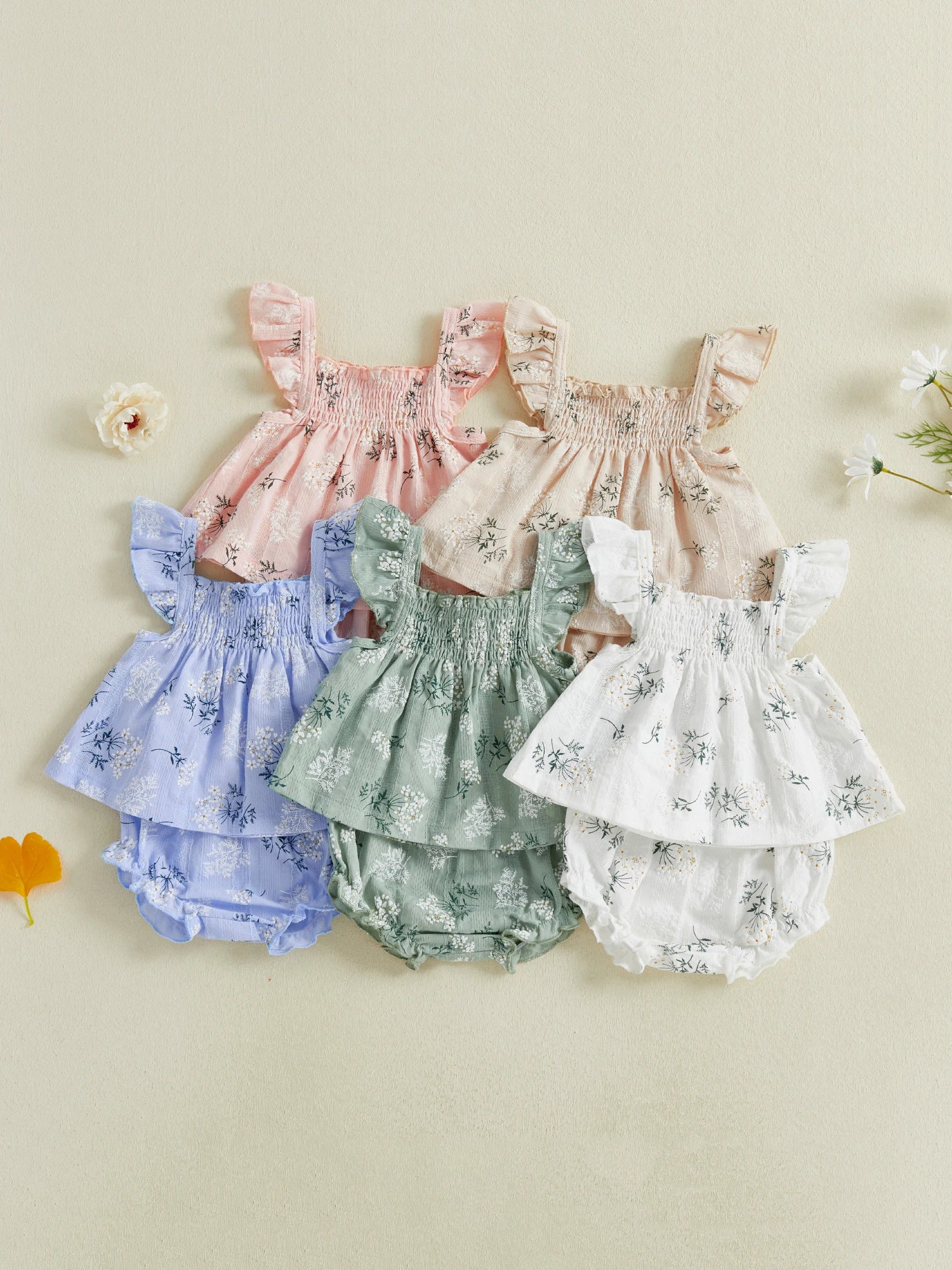 Girl Floral Flutter Sleeve Top and Shorts