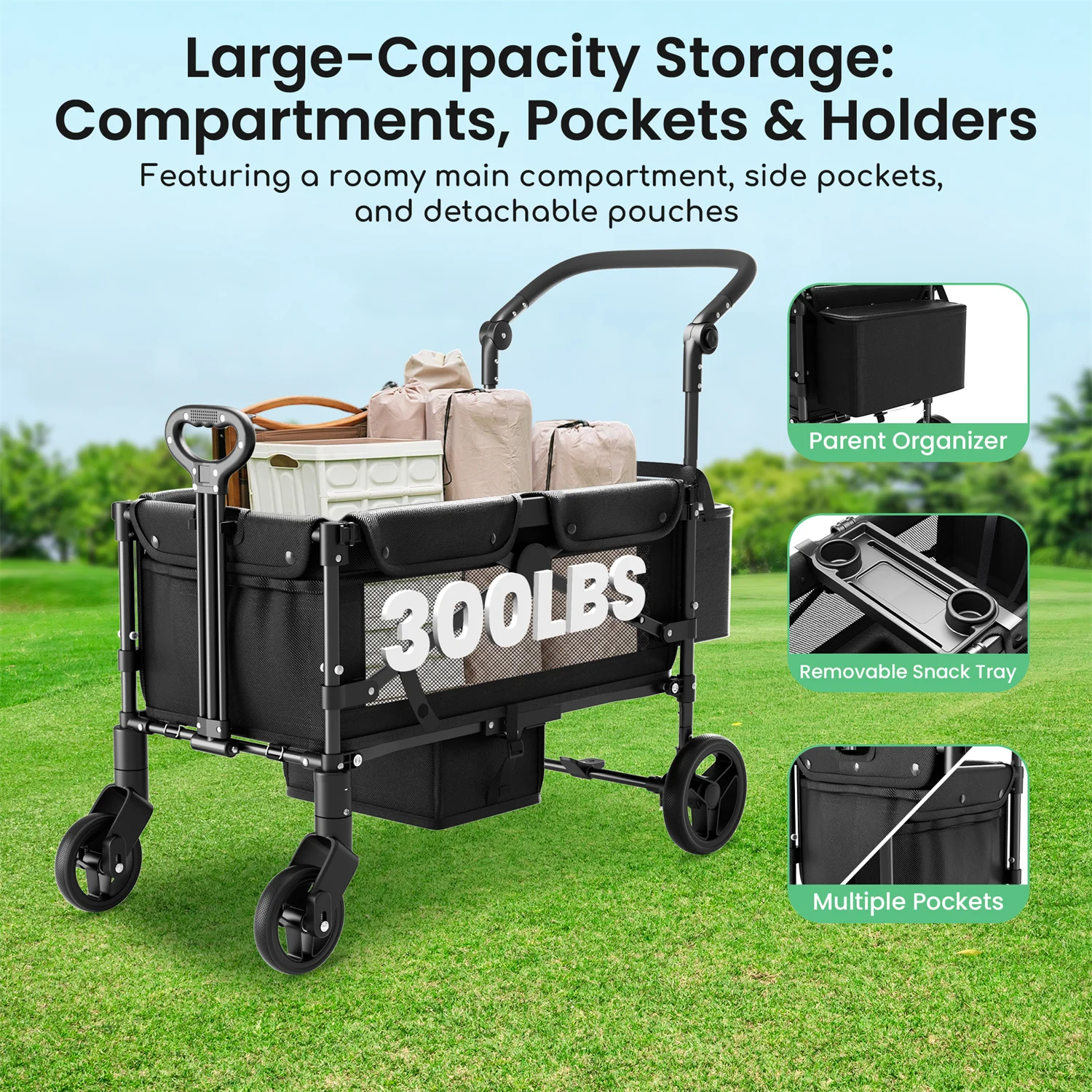 2 Seat Wagon Stroller For Toddlers with Canopy