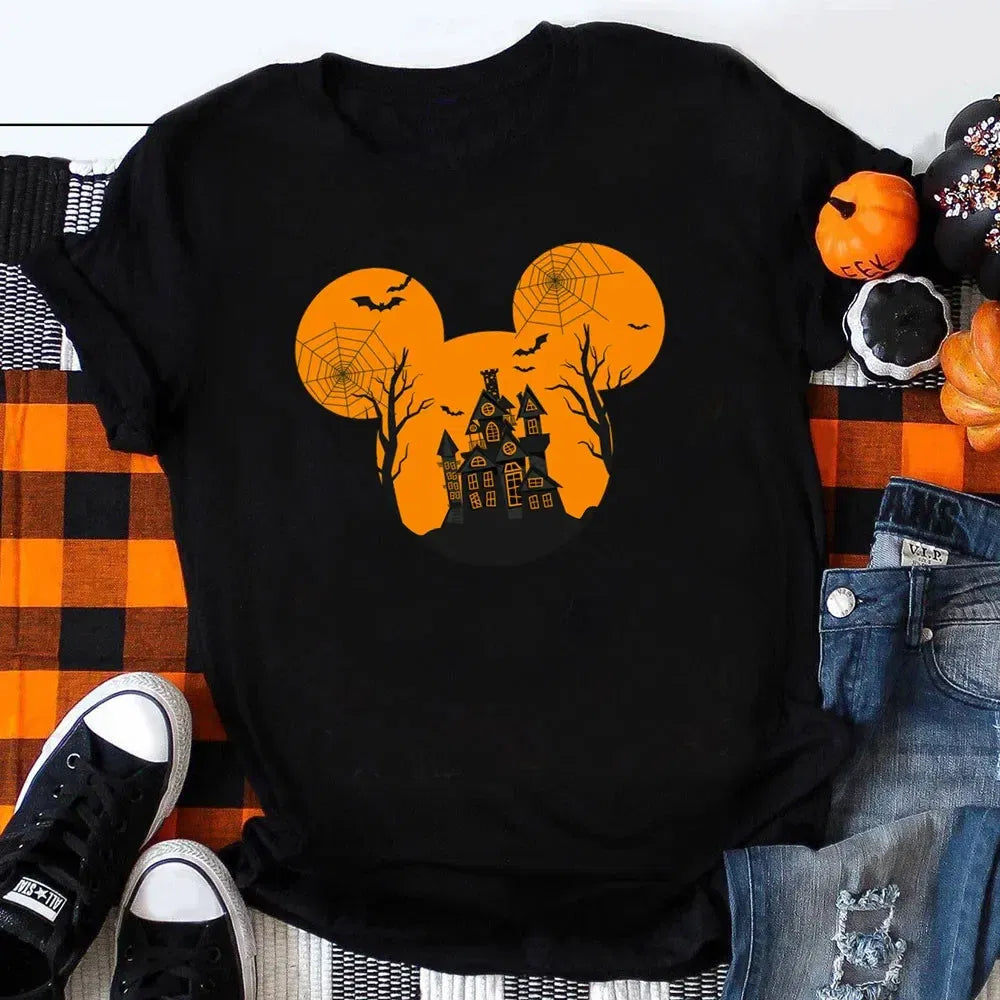 Color: Beige, Kid Size: 4T - Funny Mickey Minnie Mummy Print Disney Children Cotton T Shirts Trick Treat Fashion Halloween Cute Kid Clothes Girls Streetwear