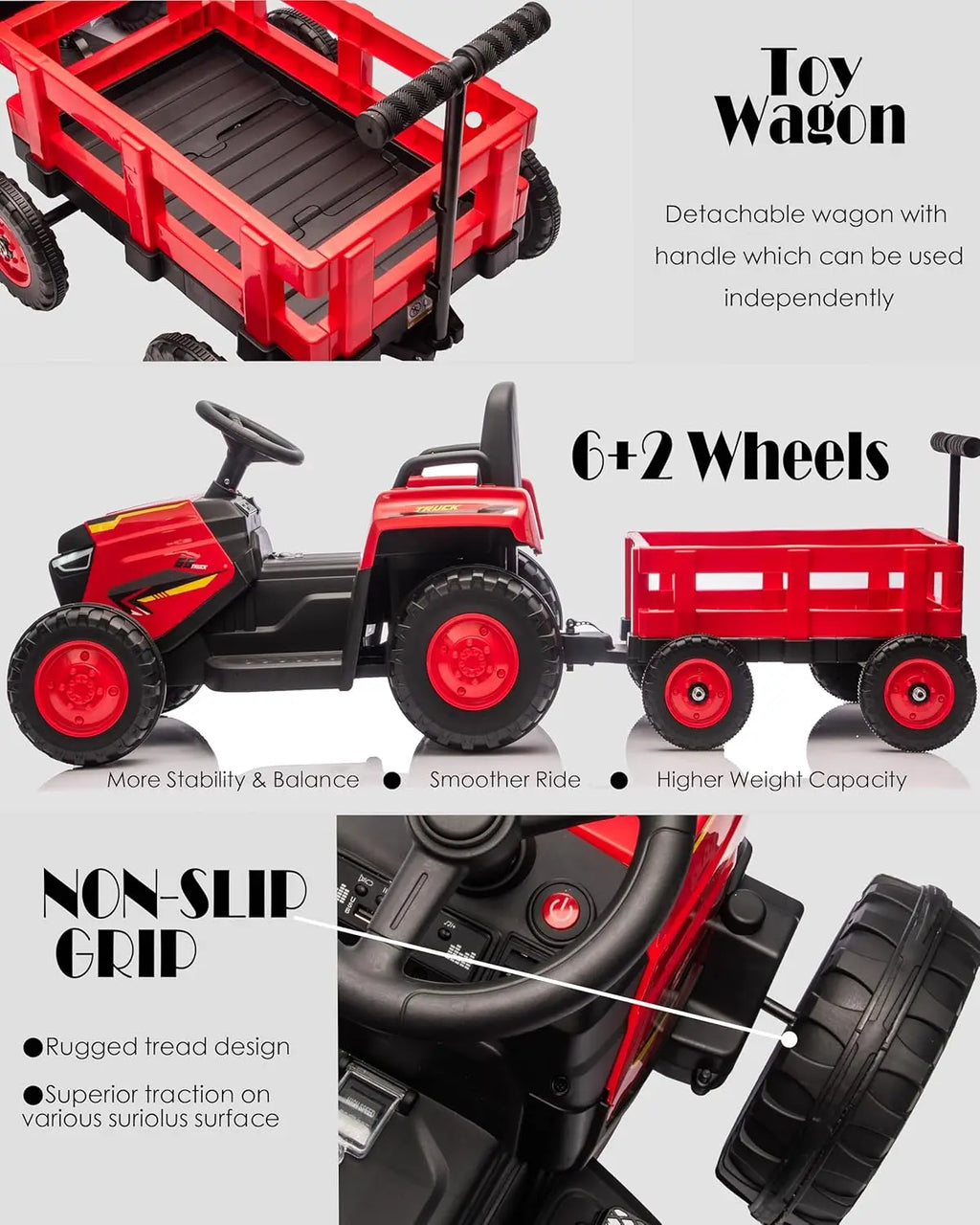 12V Ride on Tractor with Detachable Garden Cart