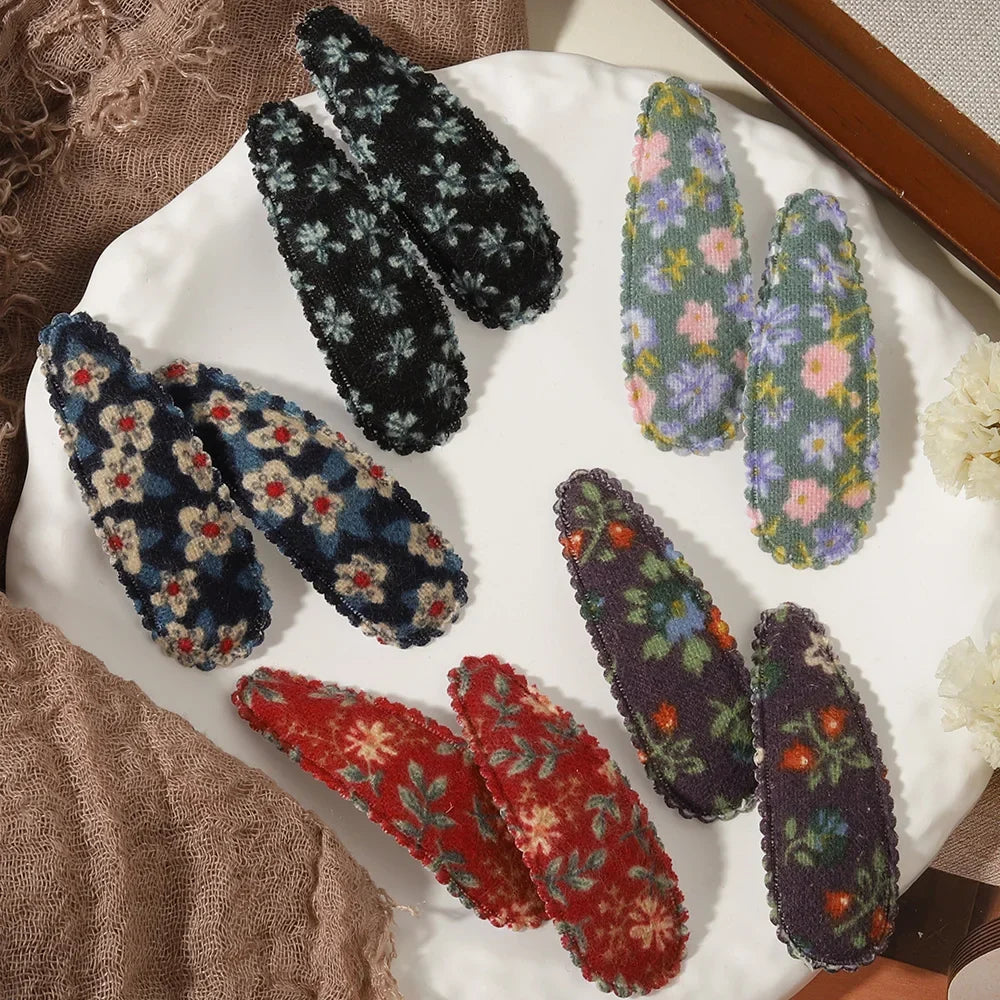 1 Set Printed Fabric Hair Clips Sweet Handmade BB Hair Clips Baby Girl Bangs Fixed Edge Clips Children's Hair Accessories Gifts