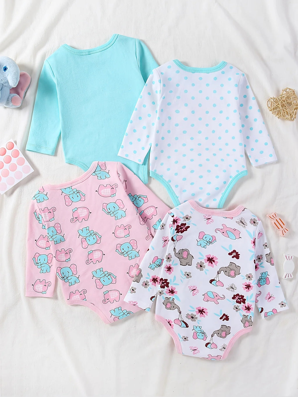 4-pc Baby Girl Long Sleeve Onesie