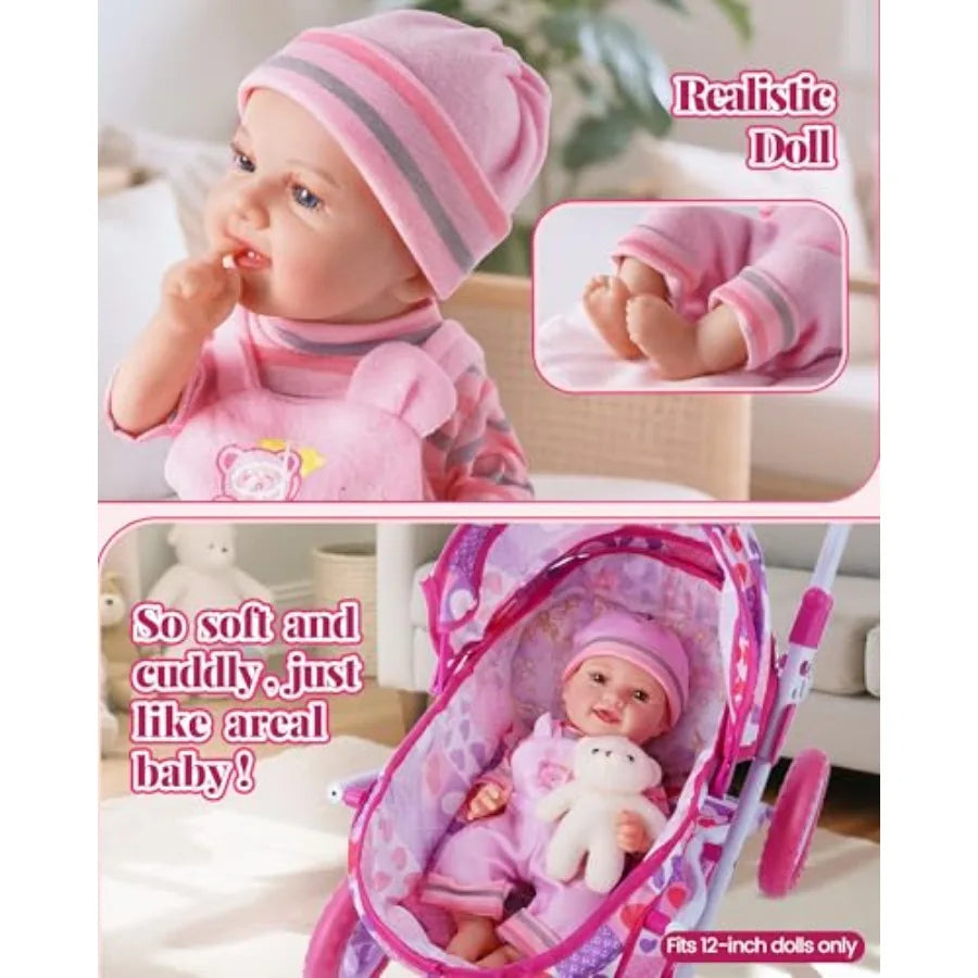 14 Pcs Doll Stroller with Baby Doll