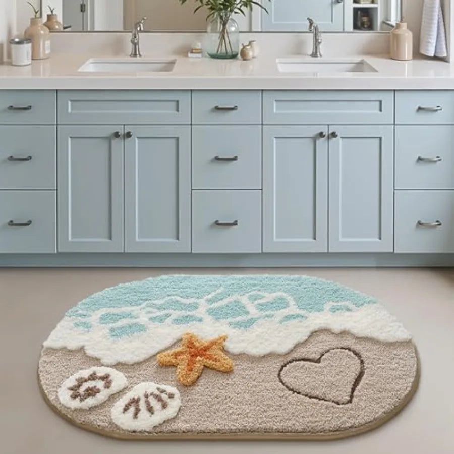 2 Pcs Beach Bathroom Rugs Set