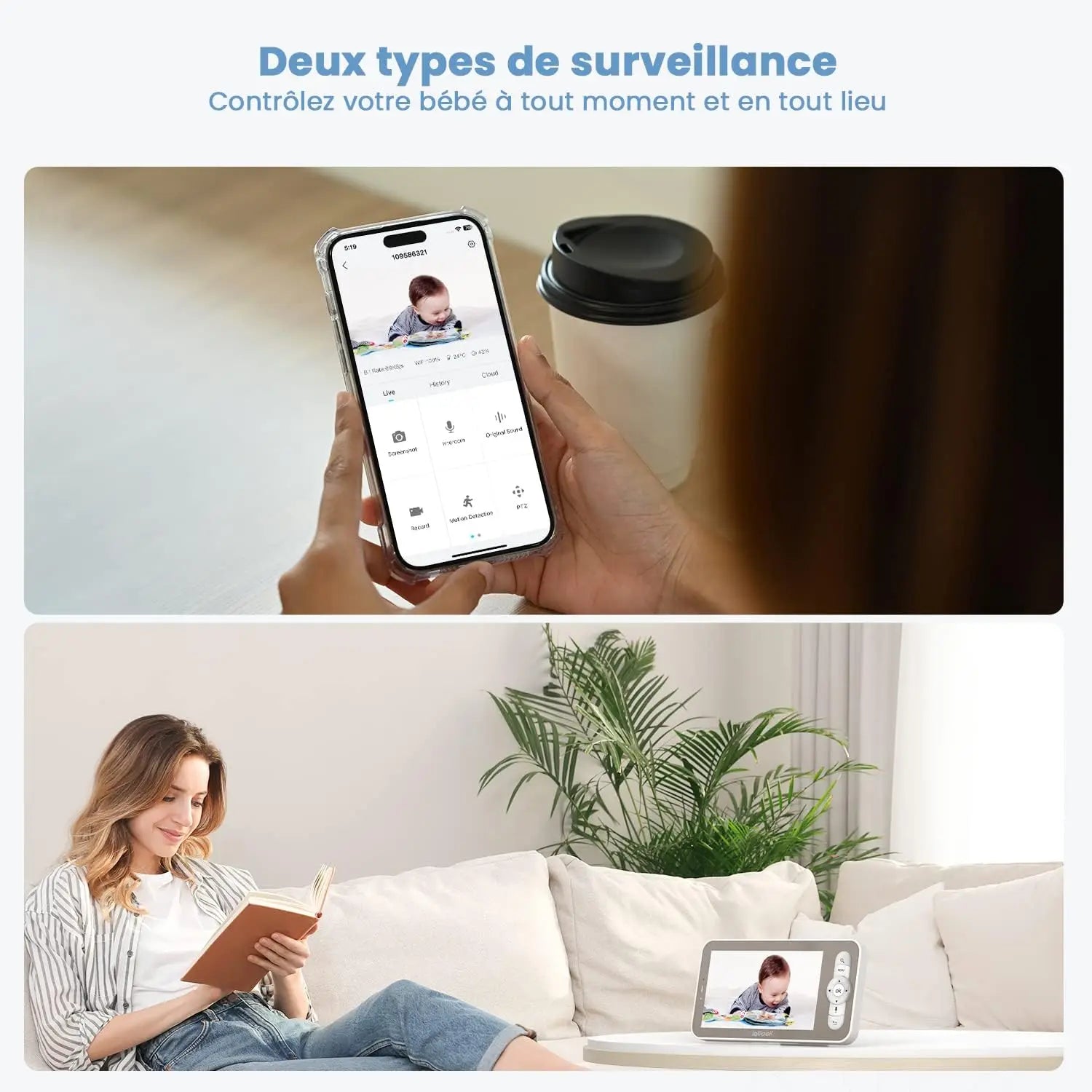 5 Inch Baby Monitor with 2 Cameras 2K/3MP