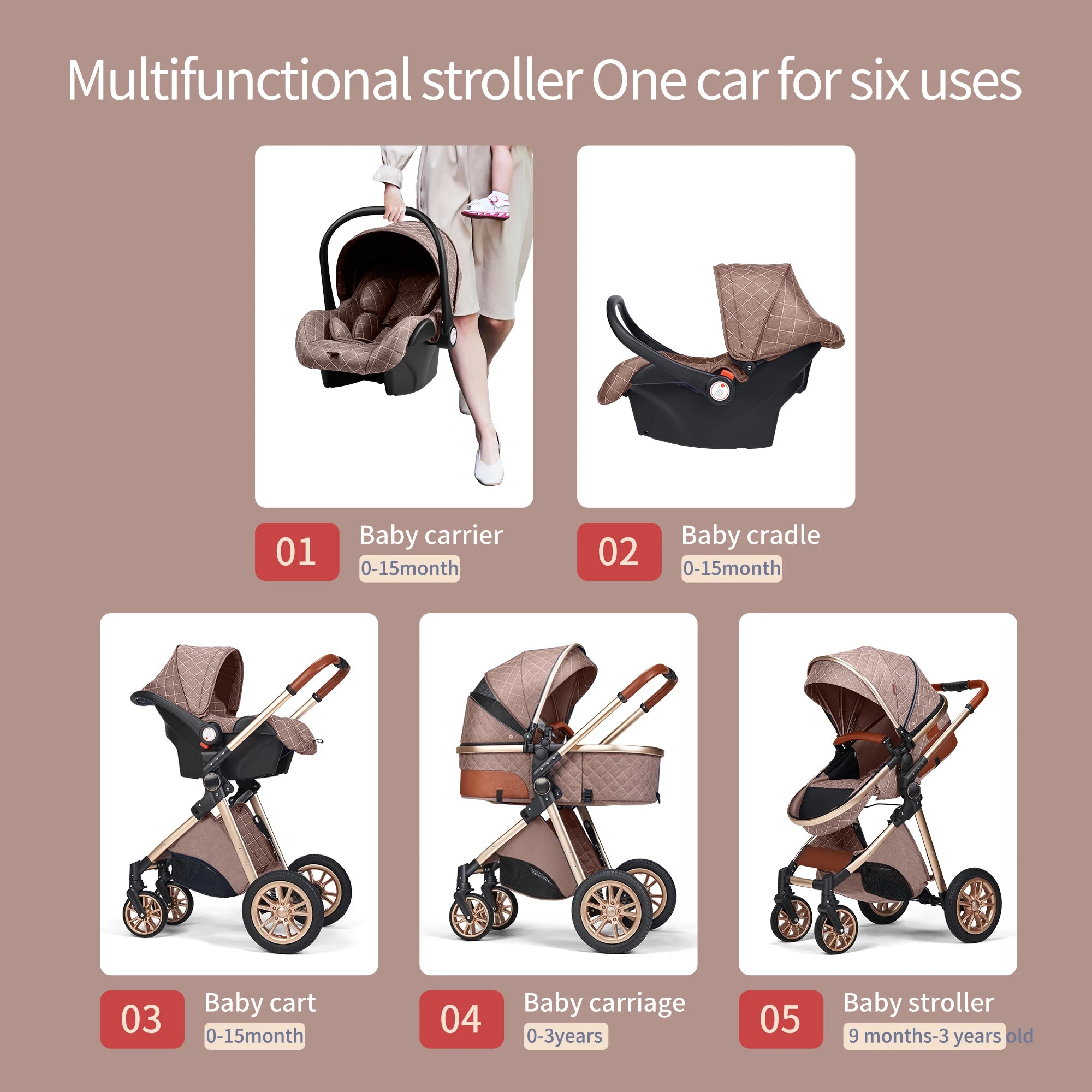 Luxury Baby Stroller, Car Seat, Mobile Crib
