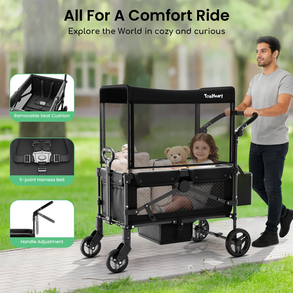 2 Seat Wagon Stroller For Toddlers with Canopy