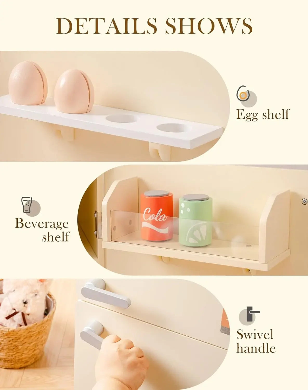 Wooden Toy Fridge Refrigerator Play kitchen