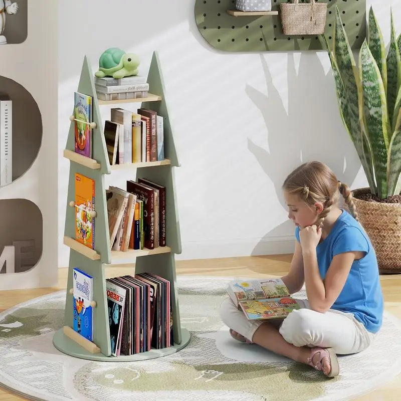 4 Tier Tree Shape Kids Rotating Bookshelf