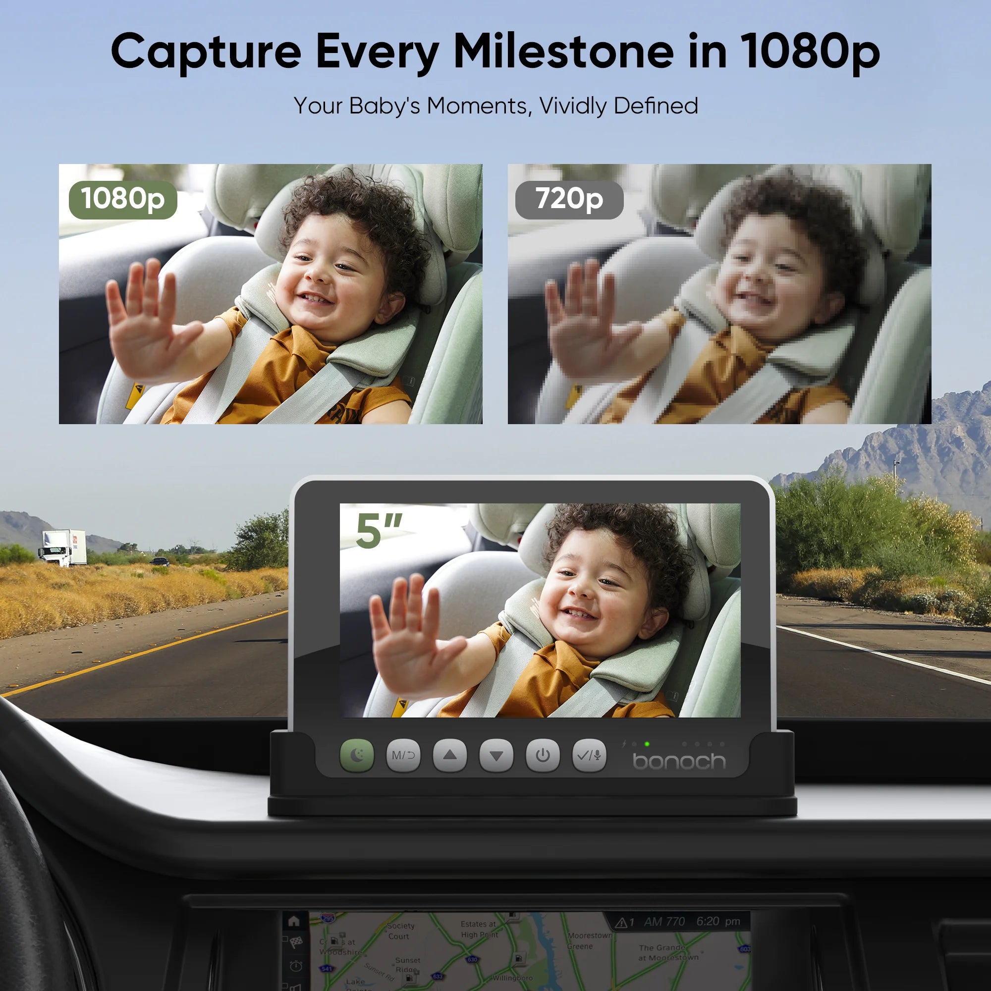 Car- Home Use Baby Monitor, 5" 1080P Wireless