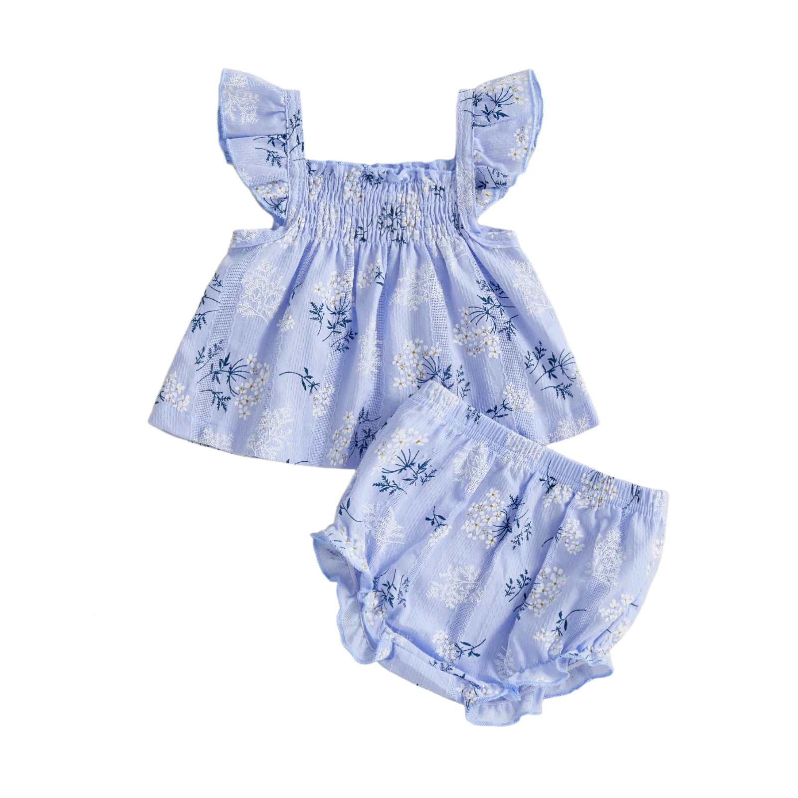 Girl Floral Flutter Sleeve Top and Shorts