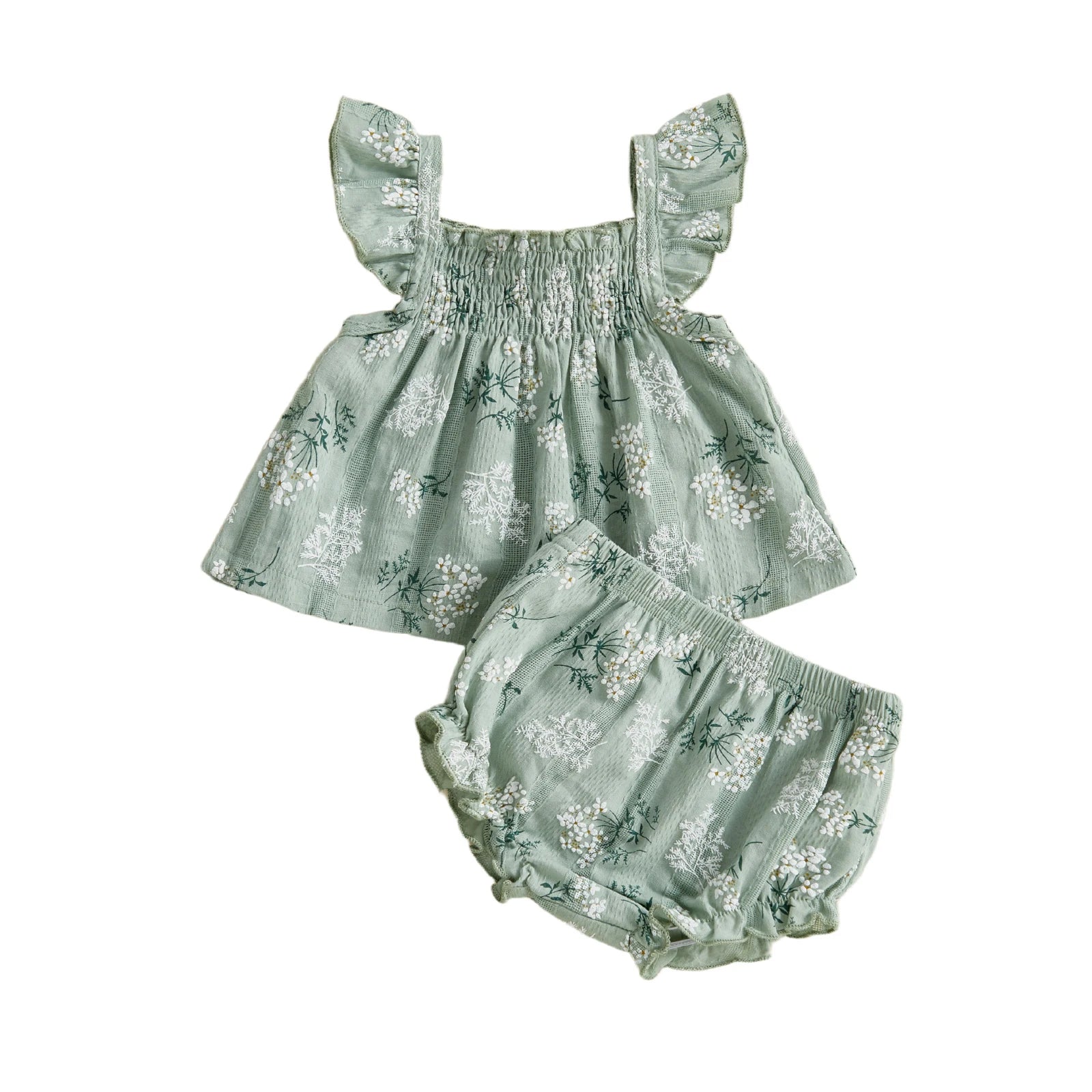 Girl Floral Flutter Sleeve Top and Shorts
